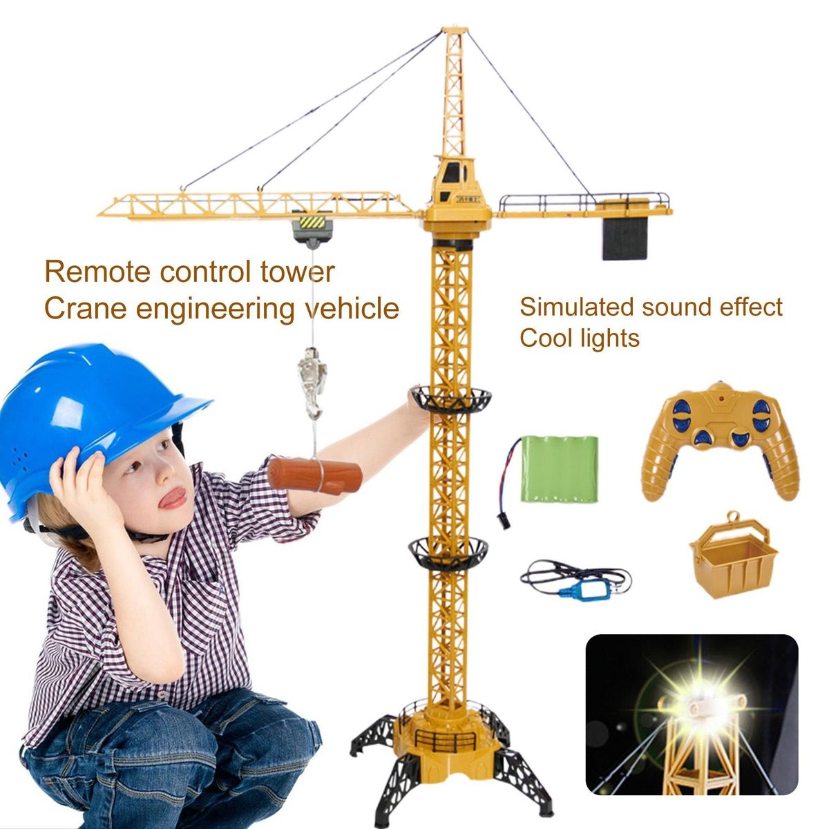 1 Set RC Tower Cranes Toy Boys Girls Remote Control Cranes Yellow
