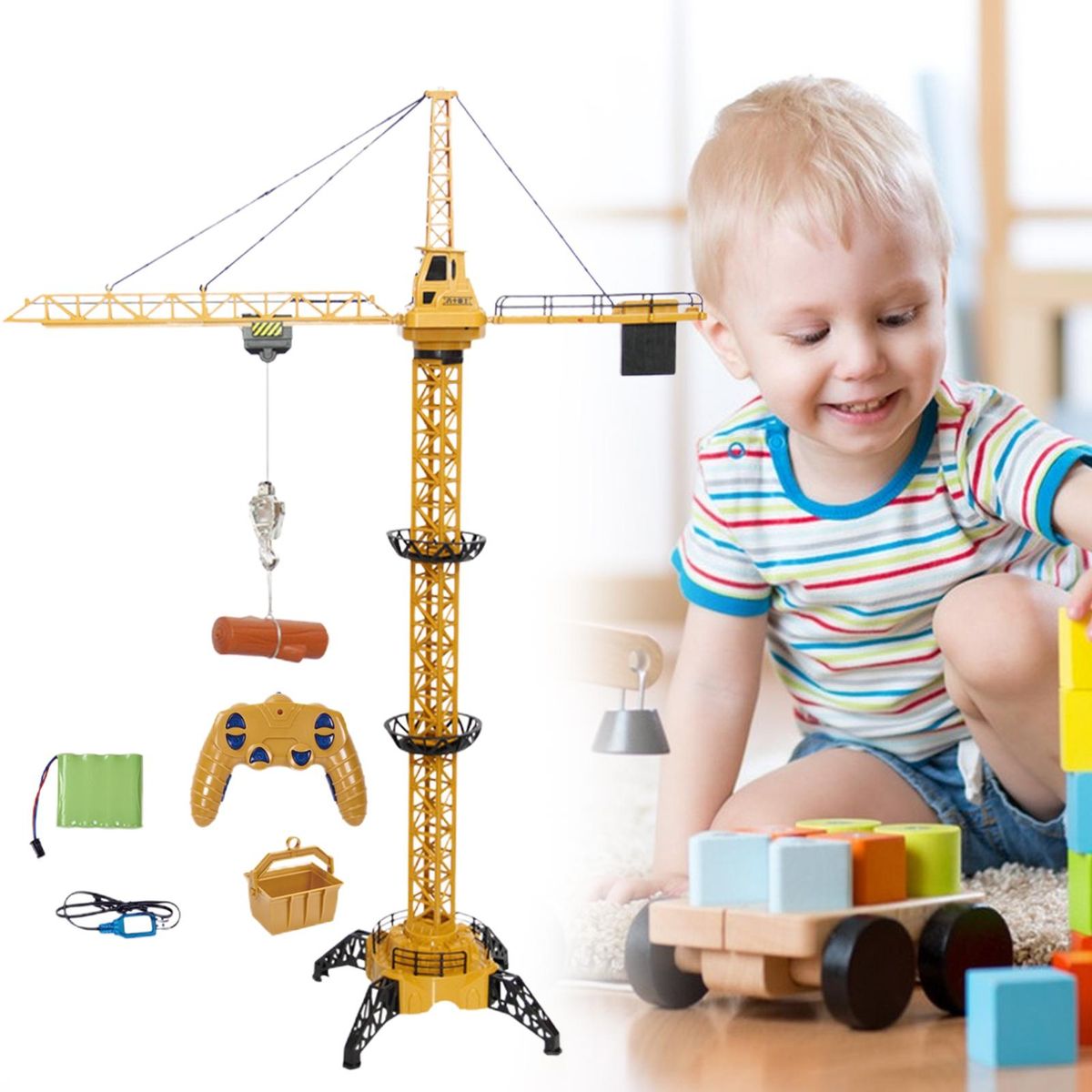 1 Set RC Tower Cranes Toy Boys Girls Remote Control Cranes Yellow