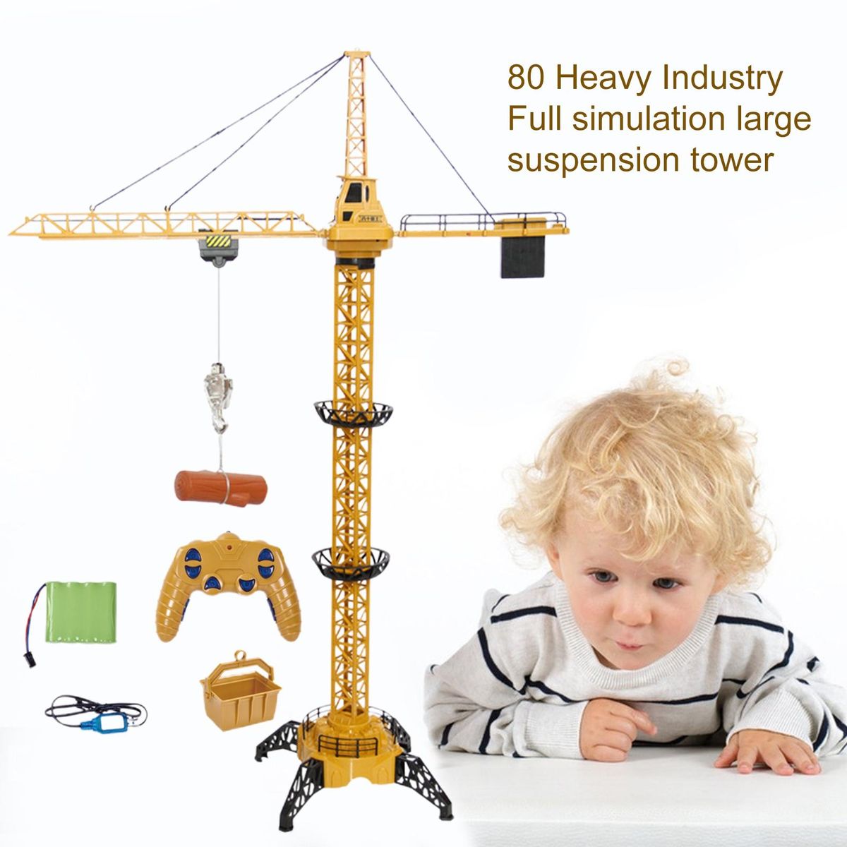 1 Set RC Tower Cranes Toy Boys Girls Remote Control Cranes Yellow