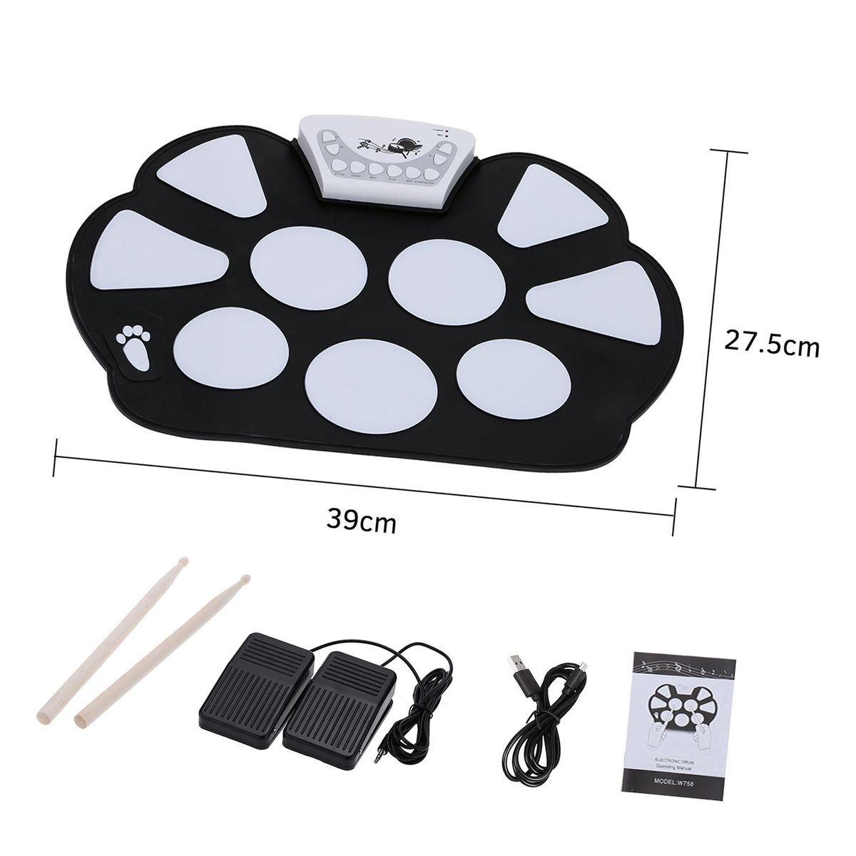 Portable Electronic Drum Pad Kit Silicon Foldable With Stick