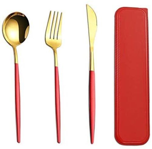 Two Tone Spoon, Fork And Knife Set With Case (3pcs)