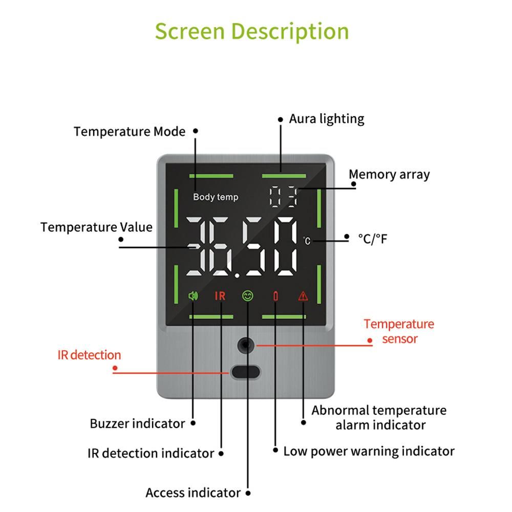 Wall-mounted Infrared Thermometer Body Temperature Measurement Ferromagnetic Room Thermometer Accurate Indoor Temperature 32 Groups Memory Value High Temperature Alarm Non-contact Measurement