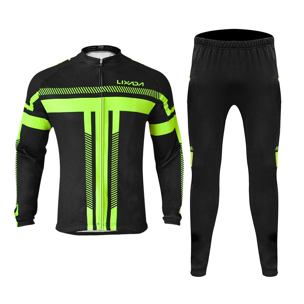 Lixada Men's Winter Long Sleeve Cycling Jersey Set Thermal Fleece Cycling Clothing Windproof Cycling Jacket Coat 3D Padded Pants Trousers