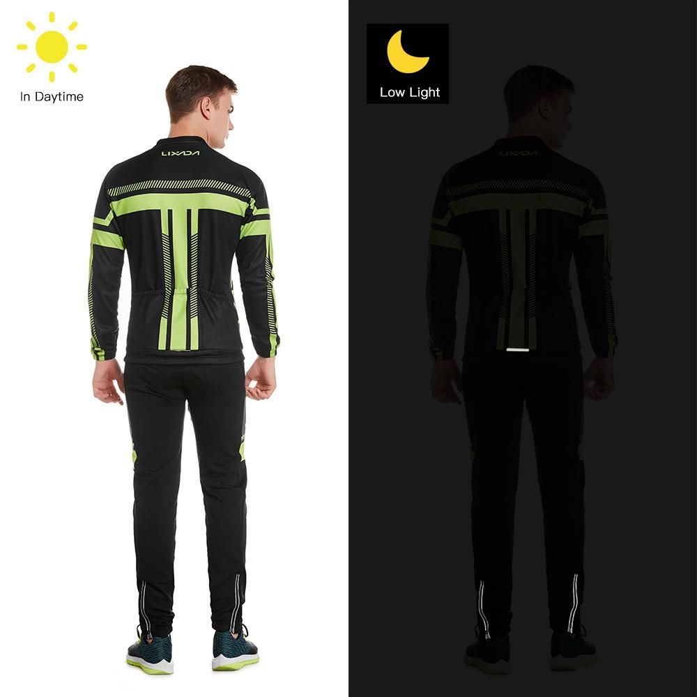 Lixada Men's Winter Long Sleeve Cycling Jersey Set Thermal Fleece Cycling Clothing Windproof Cycling Jacket Coat 3D Padded Pants Trousers
