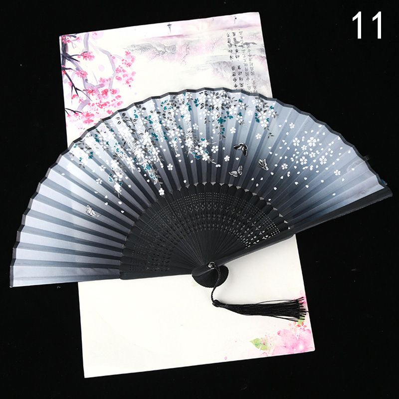 Hand Printed Fans Crafts Folding Dance Fan Style Fans Vintage Ancient Bamboo Chinese Decoration Art Japanese Fan Cloth Retro