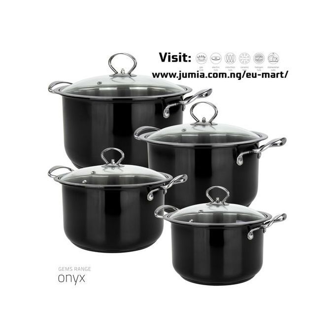 SQ Professional 4pcs Stainless Steel Stock Pot Set Gems Range Black