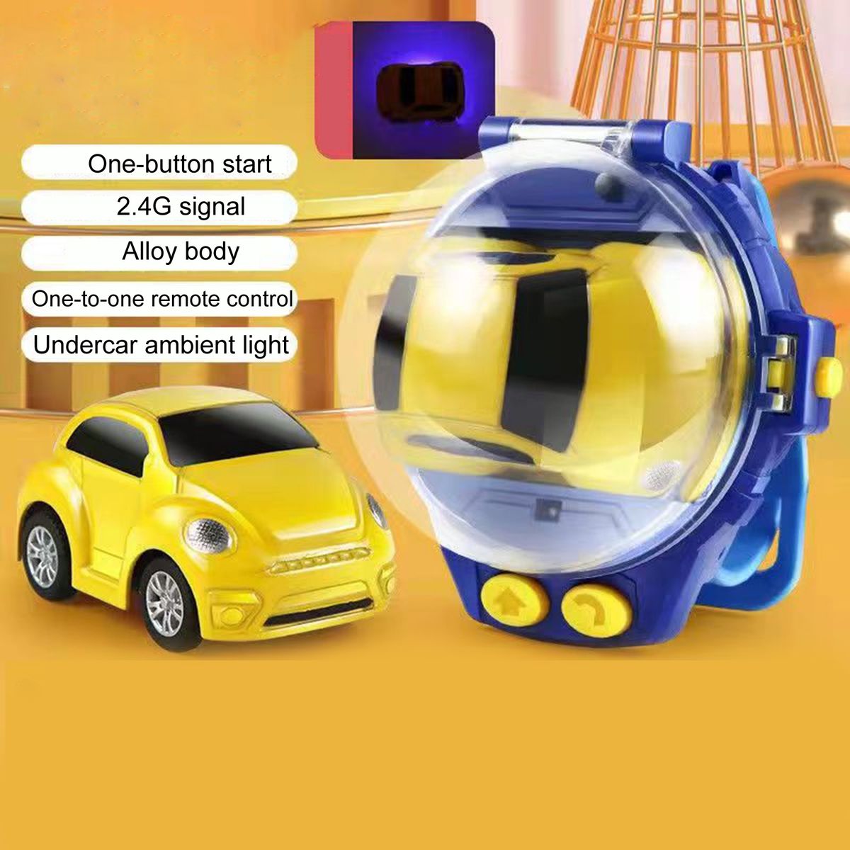 1 Set Mini Car Toy Cartoon Watch Remote Control Racing Car Toy D