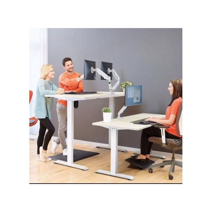 Adjustable Electric Table & Dual Arm Monitor Hanger 27