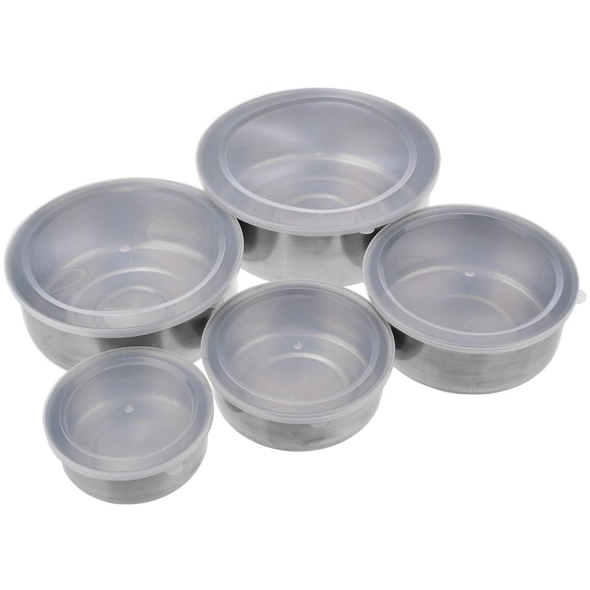 5pcs/set Stainless Steel Mixing Bowls  Crisper Food Container 5 Bowls With 5 Lids For Kitchen Tools
