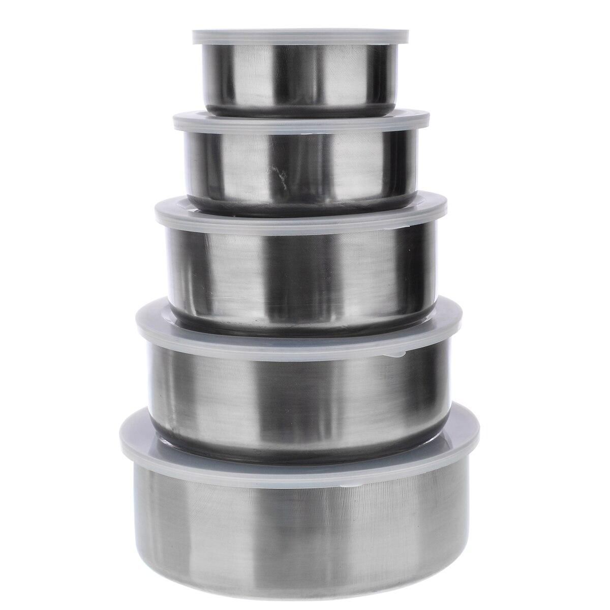 5pcs/set Stainless Steel Mixing Bowls  Crisper Food Container 5 Bowls With 5 Lids For Kitchen Tools