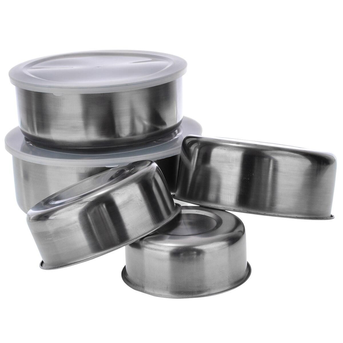 5pcs/set Stainless Steel Mixing Bowls  Crisper Food Container 5 Bowls With 5 Lids For Kitchen Tools