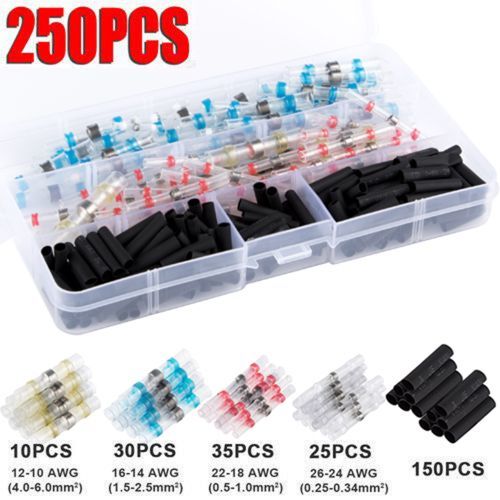Waterproof Solder Seal Heat Shrink Sleeve Wire Connectors Terminals 250 PCS