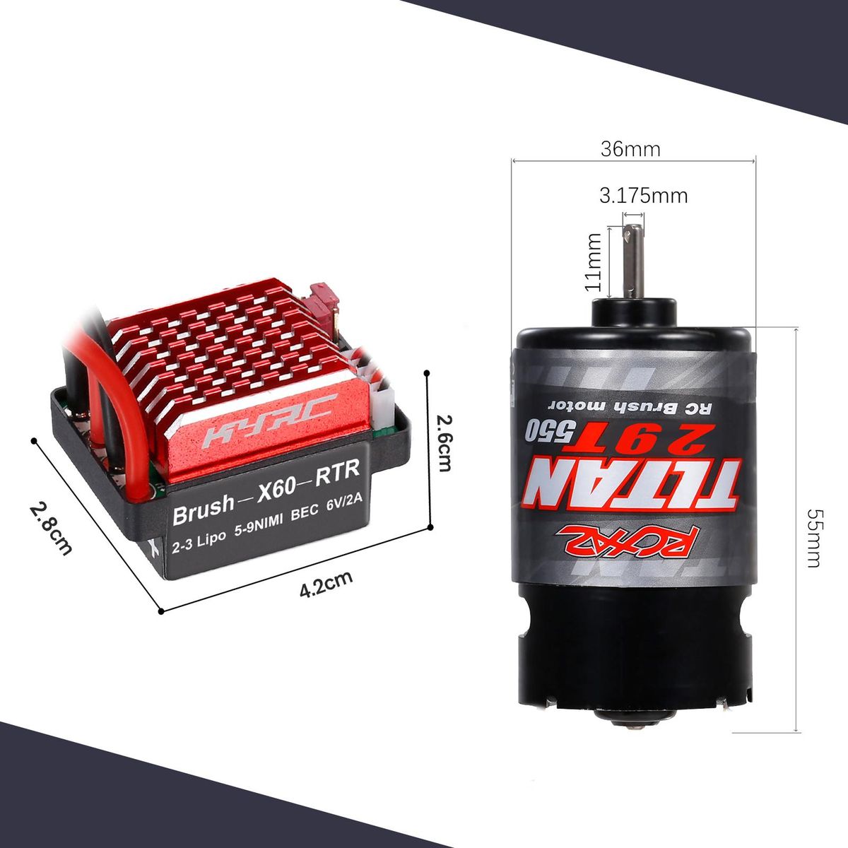 550 21T Brushed Motor with 60A/360A ESC Brushed Electric Speed Controller 6V/2A for RC Racing Car Off-road Car Compatible with Trx-4 Trx-6 Axial
