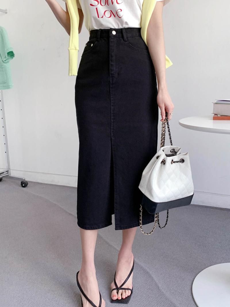 Korean chic niche versatile high waisted slimming design with a slit slim fit and buttocks wrapped