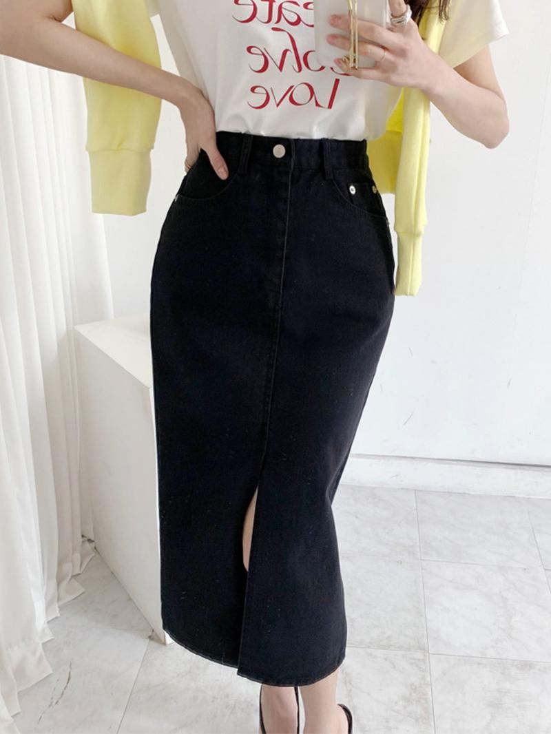 Korean chic niche versatile high waisted slimming design with a slit slim fit and buttocks wrapped