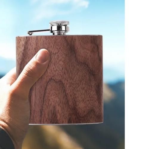Classical Stainless Pocket Outdoor Hip Flask Liquor Wood