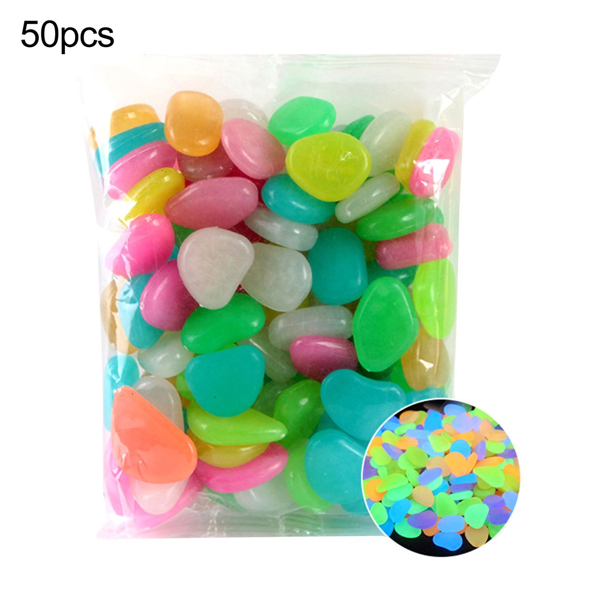 50Pcs Glow Pebble Irregular Shape Non-mineral Aquarium Decor Creative Glow Stones For Potting-Mix-color*