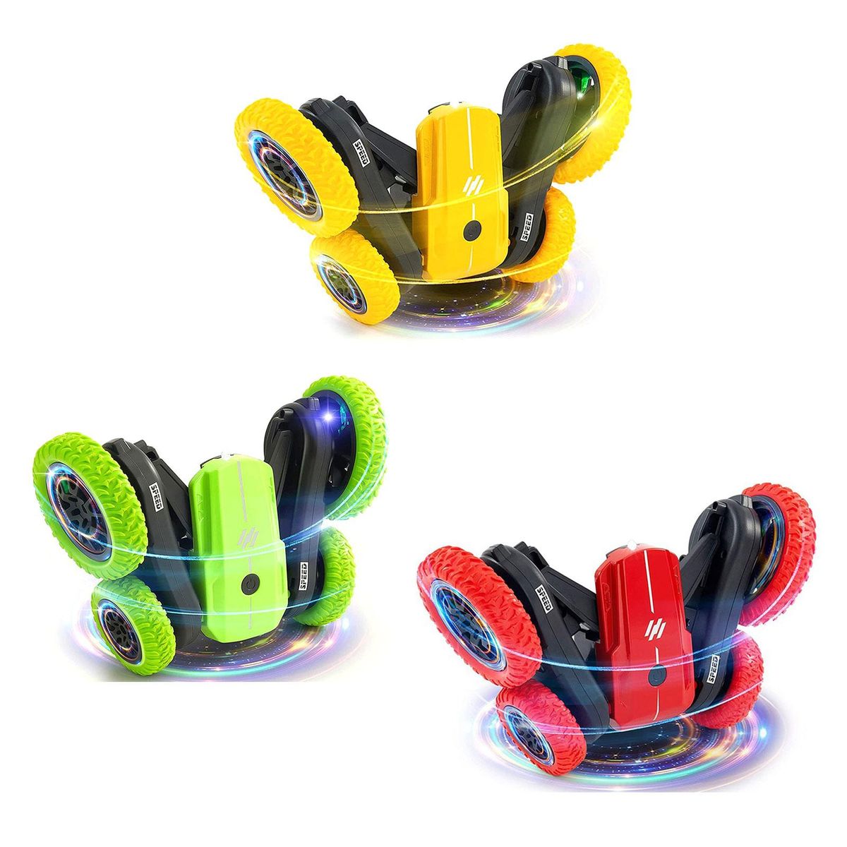 Light Music Double-Sided Stunt Automobile Roll Deformation Blossom Swing Arm Rotating Plaything Automobile Electric Remote Control