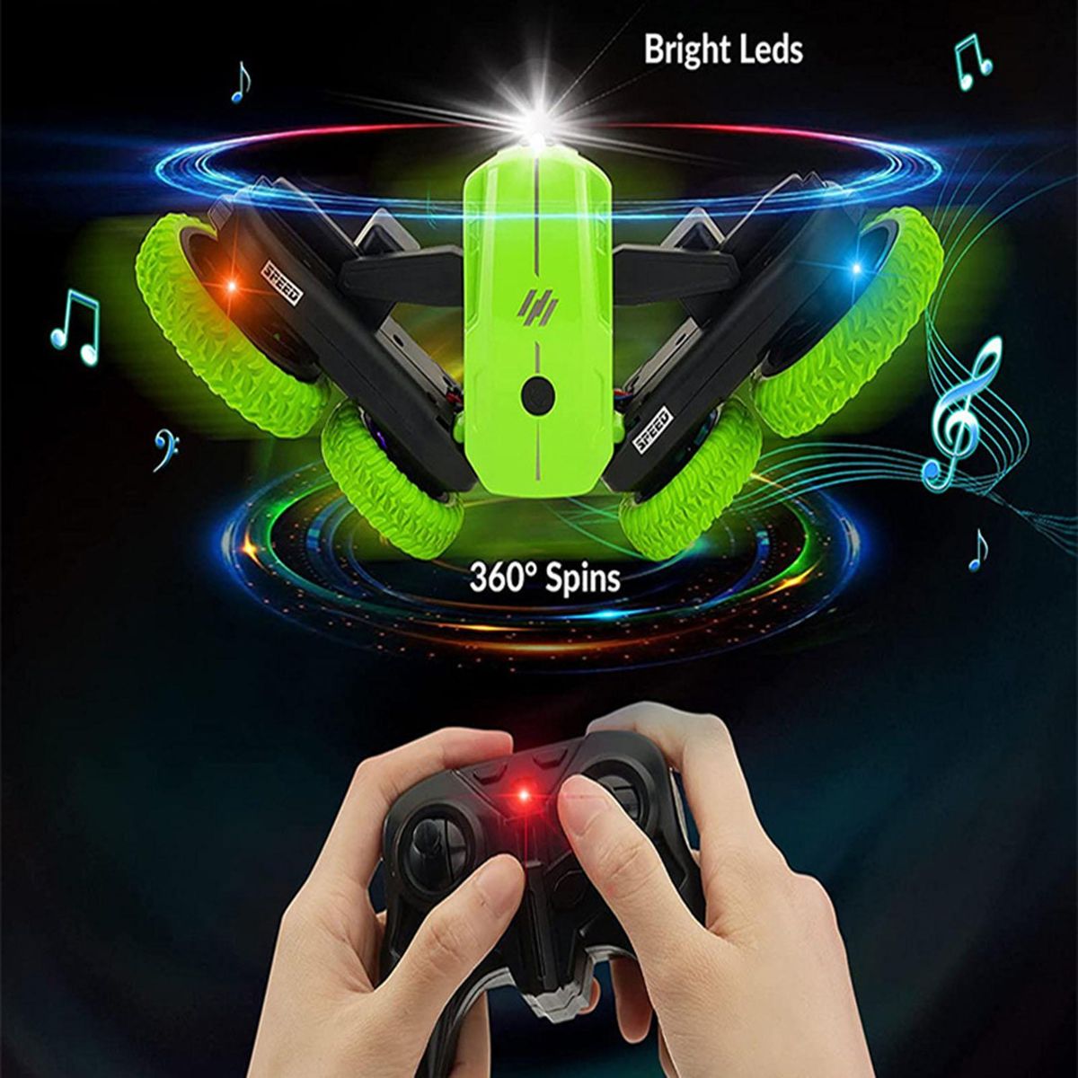 Light Music Double-Sided Stunt Automobile Roll Deformation Blossom Swing Arm Rotating Plaything Automobile Electric Remote Control