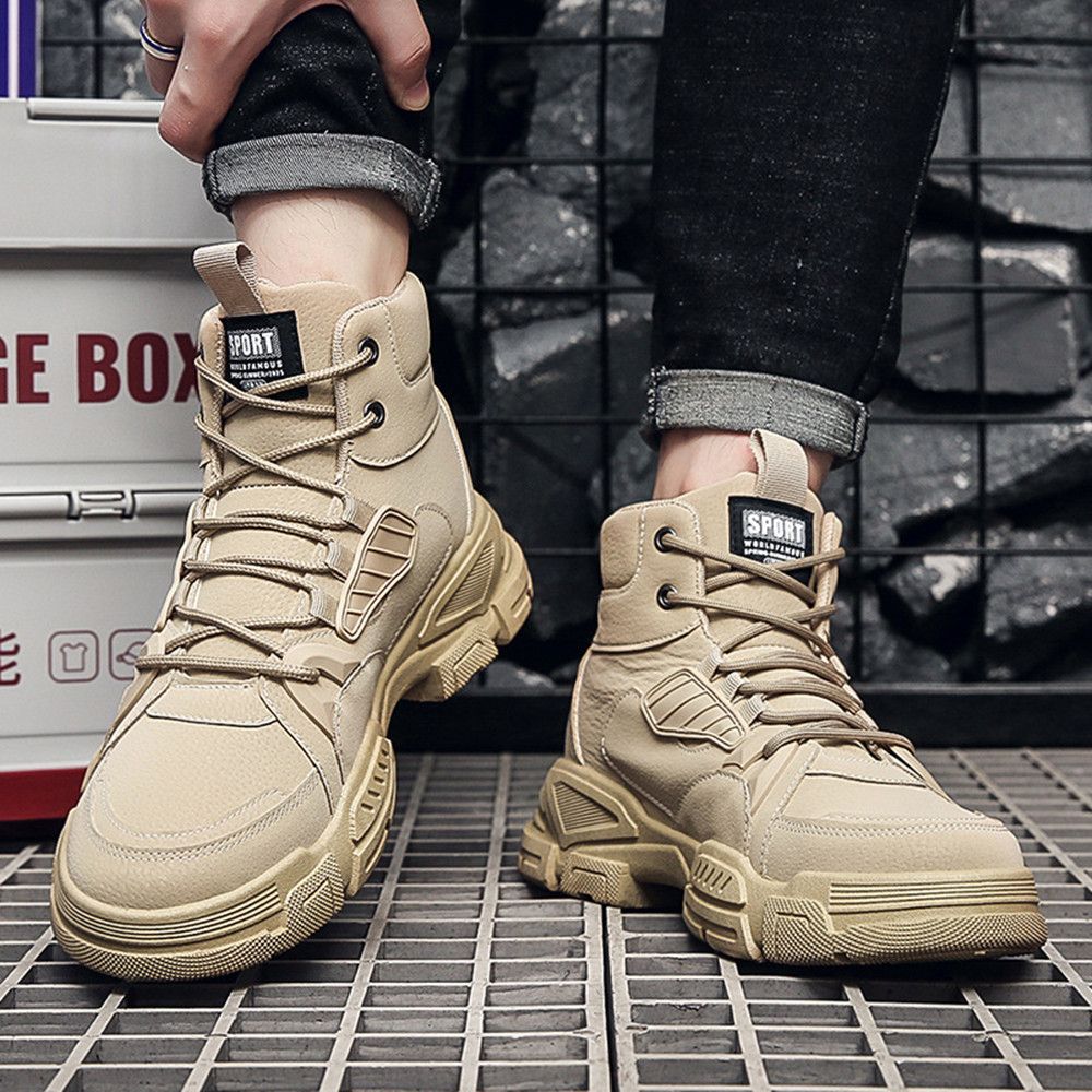Outdoor Men Boots Travel High Top Hiking Shoes-khaki