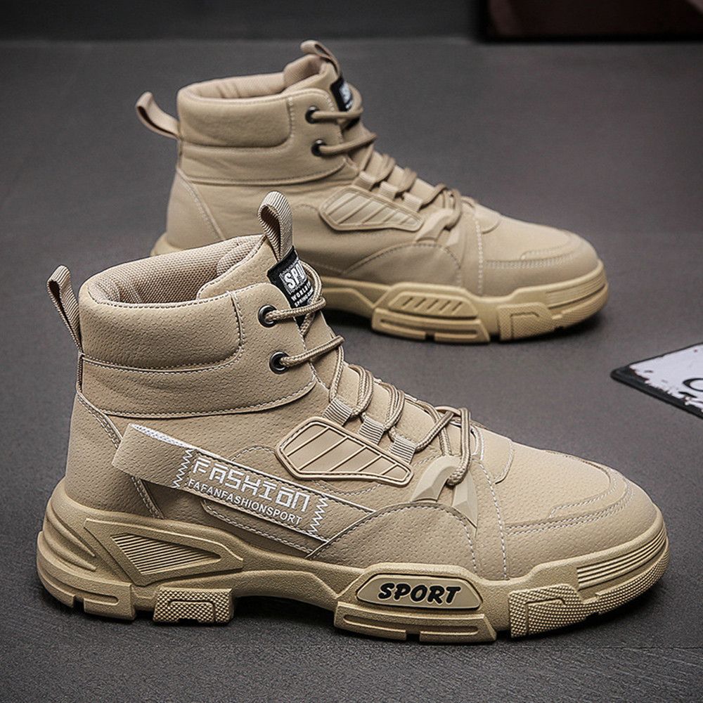 Outdoor Men Boots Travel High Top Hiking Shoes-khaki