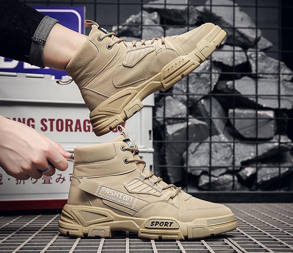 Outdoor Men Boots Travel High Top Hiking Shoes-khaki