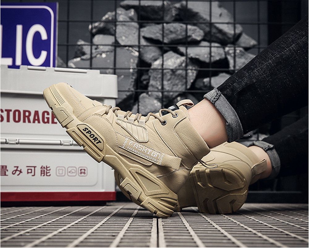 Outdoor Men Boots Travel High Top Hiking Shoes-khaki