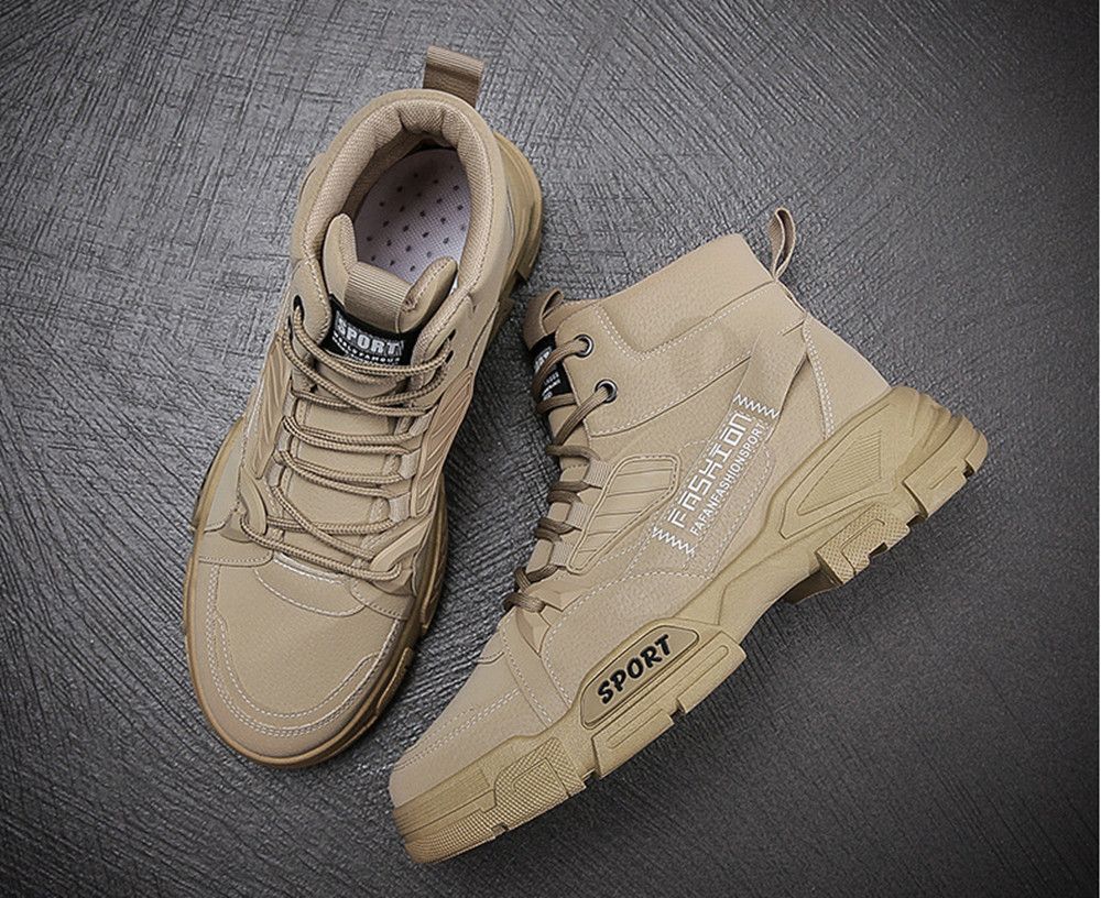Outdoor Men Boots Travel High Top Hiking Shoes-khaki