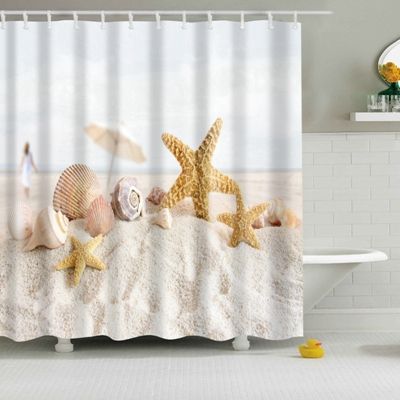 2 PCS Starfish Shell Polyester Washable Bath Shower Curtains