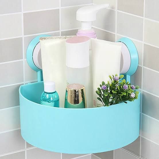 Bathroom/Toilet Strong Vacuum Suction Cup Corner Shelf Triangle Fan-shaped Wall Corner Mount Storage Holder Rack Color:blue,,
