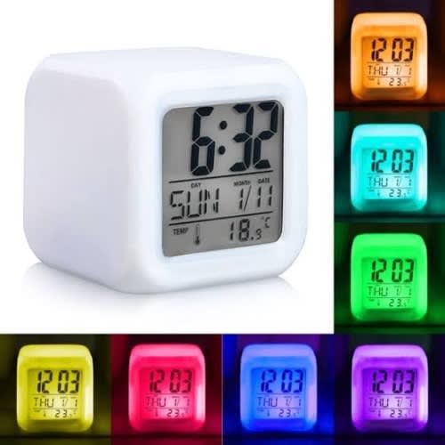Digital Alarm Night Glowing Cube - 7 Color Changing Led Clock