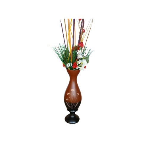 Polished Wooden Flower Vase With Flower- Big