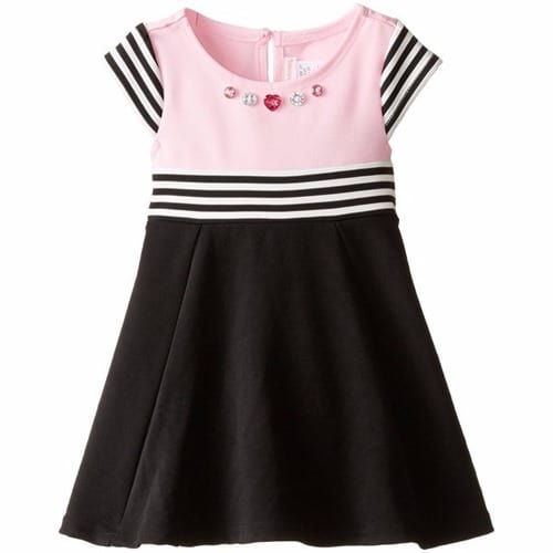 Girls A-Line Knit Striped Dress - Pink
