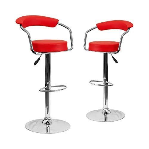 Adjustable 360° Set Of 2 Bar Stool- Red