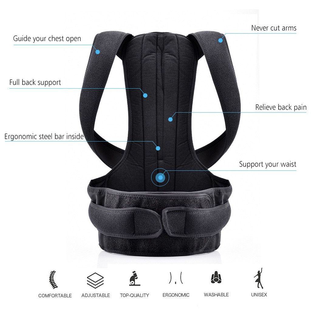 Belt Back Orthopedic Practical Back Posture Magnetic Shoulder Corrector Support Brace Belt Therapy Men Women Colombian Girdles Black