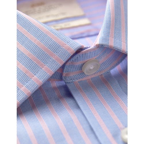 Men's Formal Blue & Pink Stripe Slim Fit Shirt With Contrast Detail - Single Cuff - Easy Iron