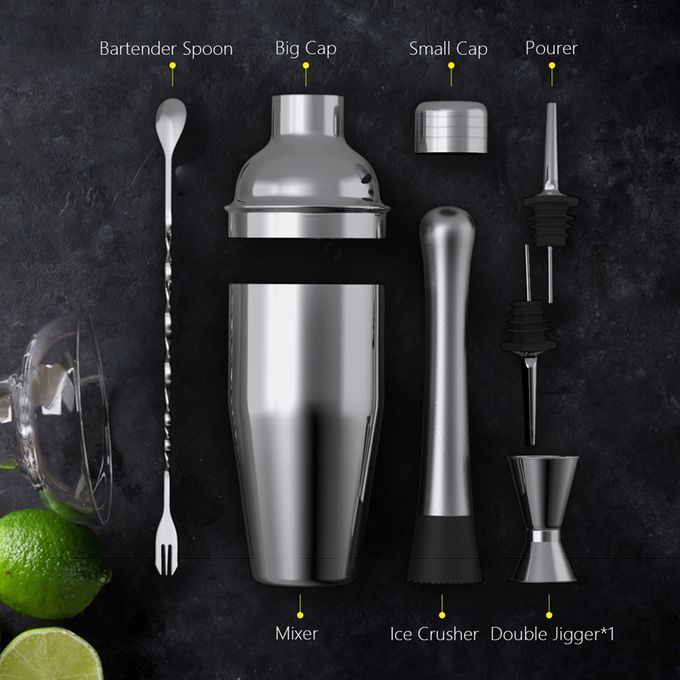 6pcs Cocktail Set Boston Shaker Mixer Stainless Steel Drink