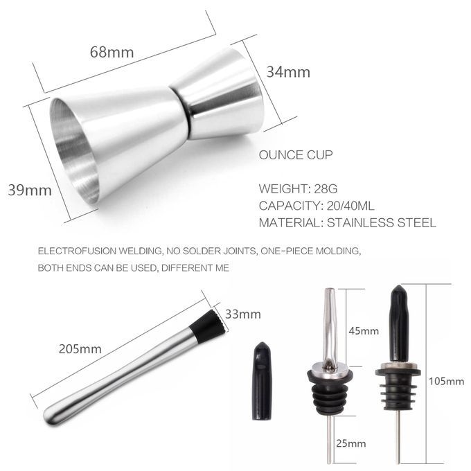 6pcs Cocktail Set Boston Shaker Mixer Stainless Steel Drink