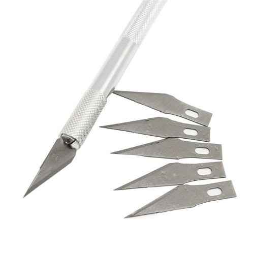 Non-slip Metal Scalpel Tool Set Tool Carving Craft Knife + 6 Blade-silver