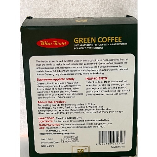 Winstown - Slim Green Coffee Tea With Garnoderma- 20 Bags