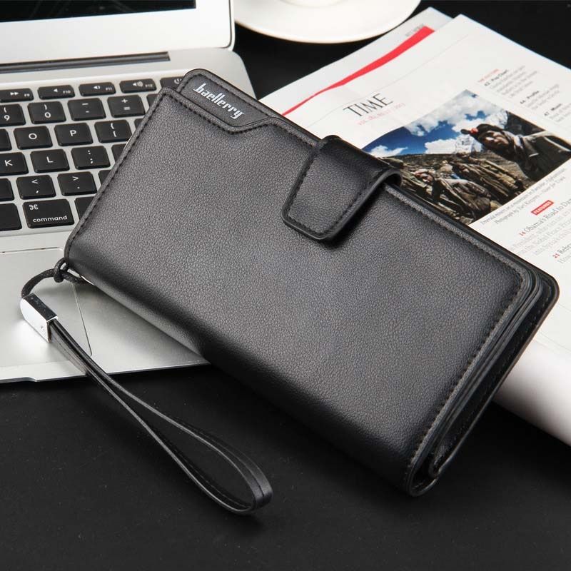 Men Wallets Top Quality Male Clutch Big Capacity Cellphone Bag  Leather Wallet Men Purse Zipper Pocket  Man Purse Long Baellerry(#Black)