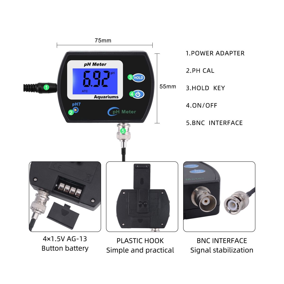 Accurate PH Meter for Aquarium Multi-Parameter Water Quality Monitor Online PH Monitor Acidometer EU Plug
