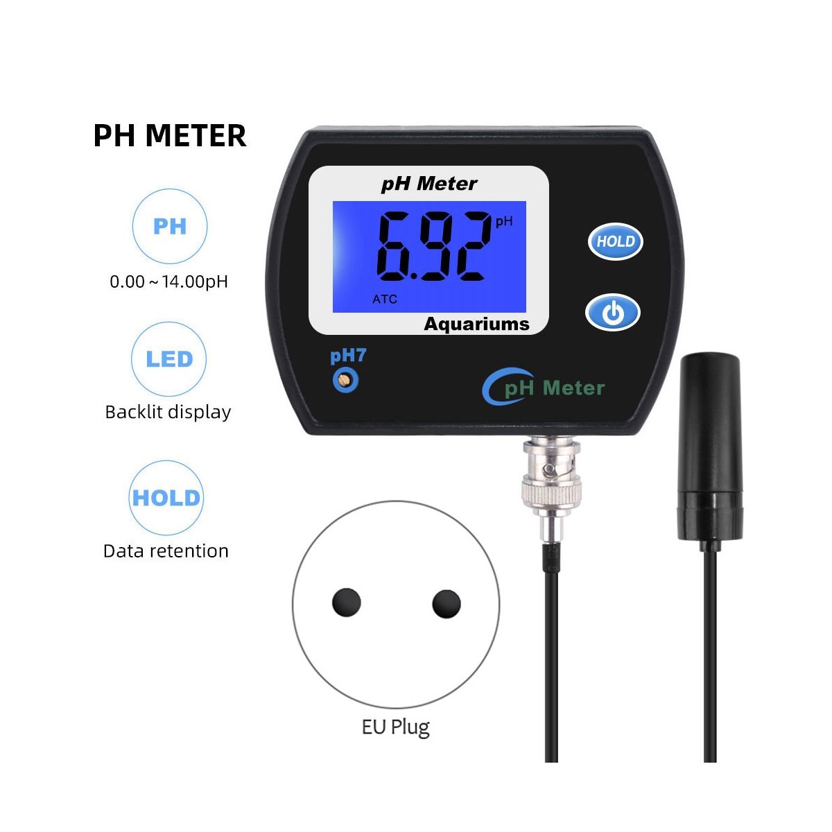 Accurate PH Meter for Aquarium Multi-Parameter Water Quality Monitor Online PH Monitor Acidometer EU Plug