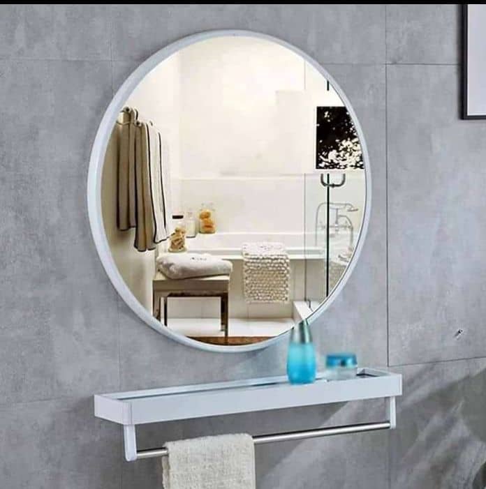 White Vintage Bathroom Mirror And Accessories