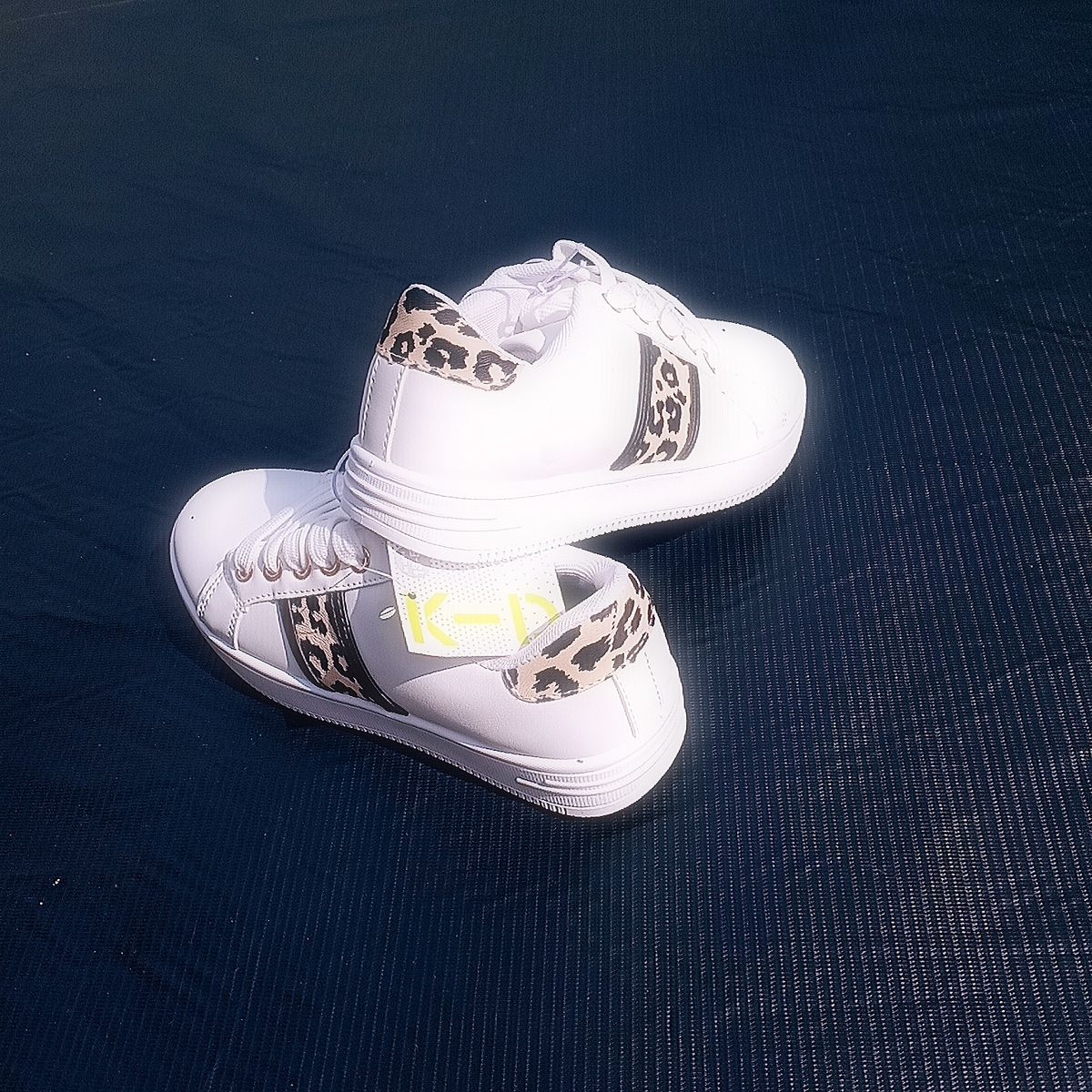 White Fashionable Sneakers For Girls Leopard Skin Design