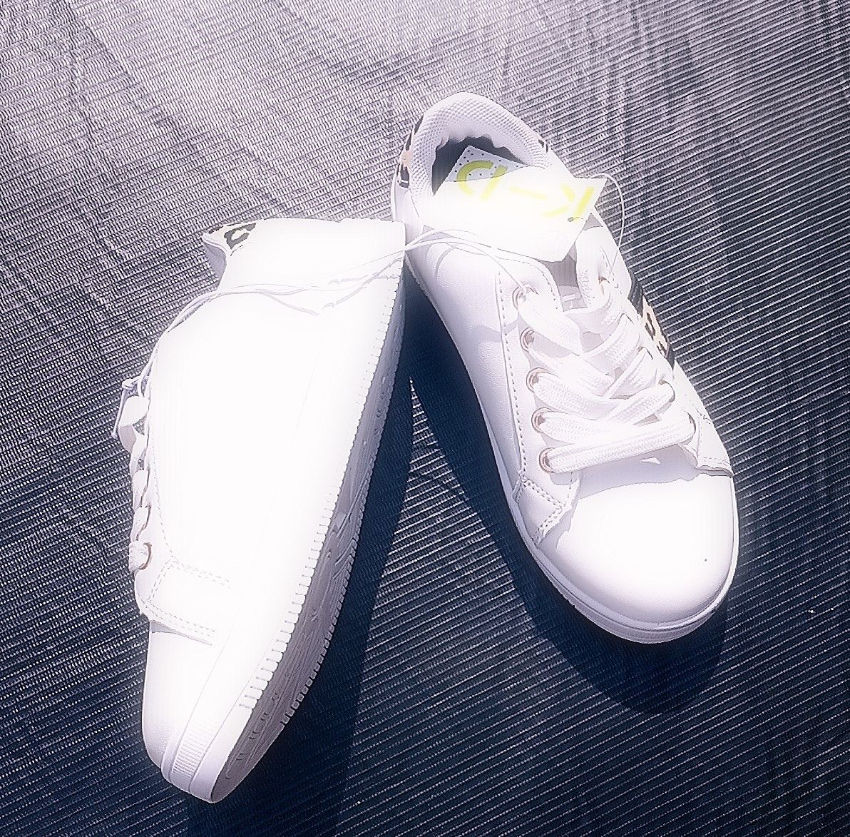 White Fashionable Sneakers For Girls Leopard Skin Design