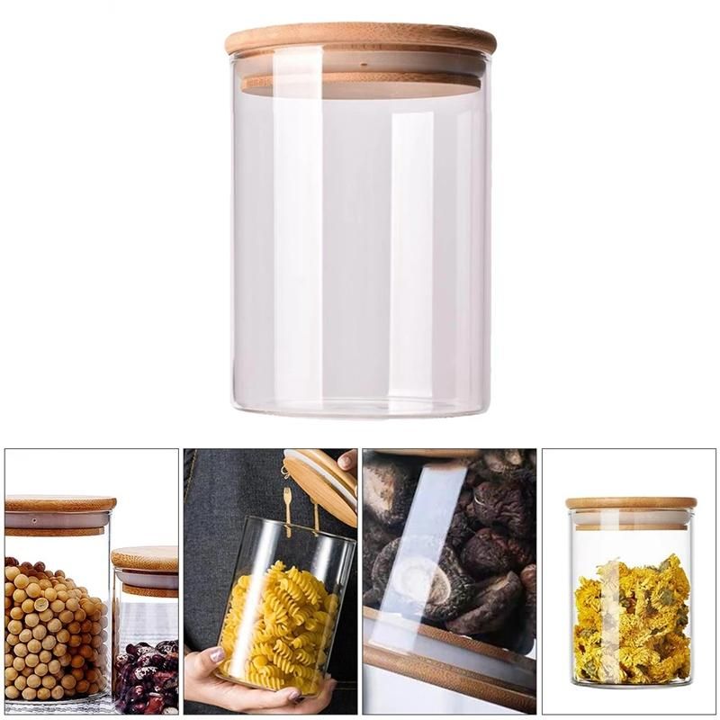 10Pcs Bamboo Wood Lid Glass Jar Airtight