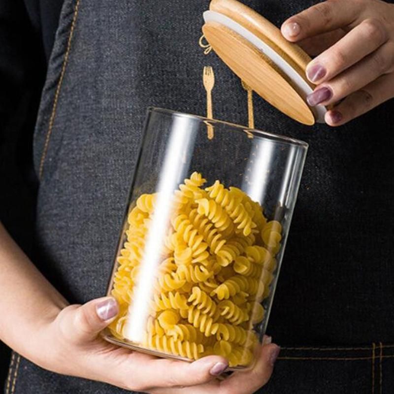 10Pcs Bamboo Wood Lid Glass Jar Airtight