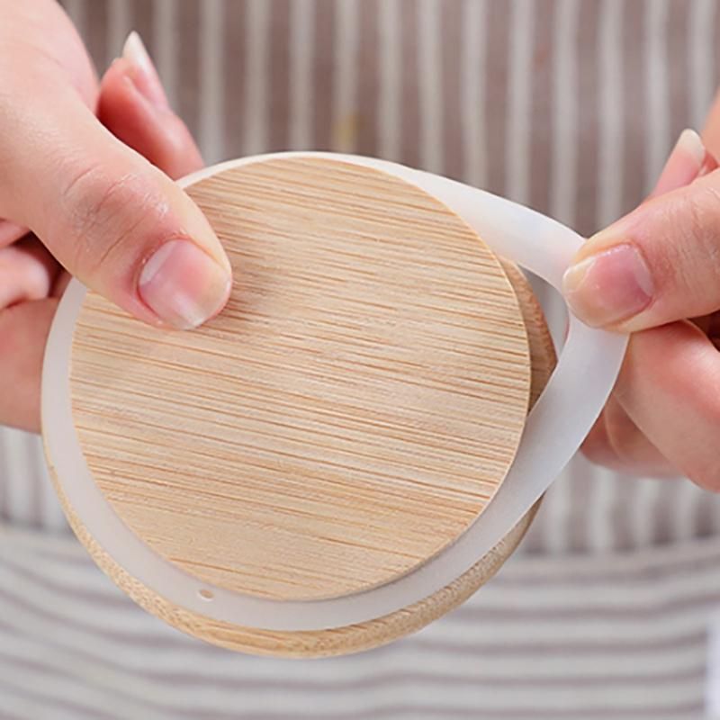 10Pcs Bamboo Wood Lid Glass Jar Airtight