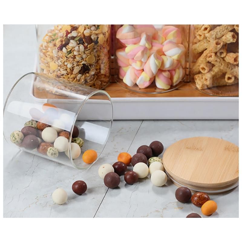 10Pcs Bamboo Wood Lid Glass Jar Airtight
